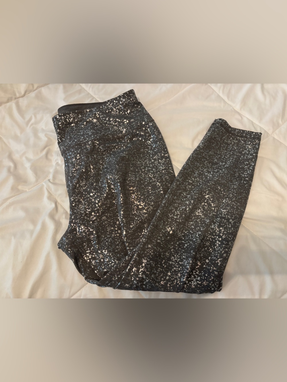 Sweaty Betty Goddess gray & silver splatter pattern full length Leggings, XL
